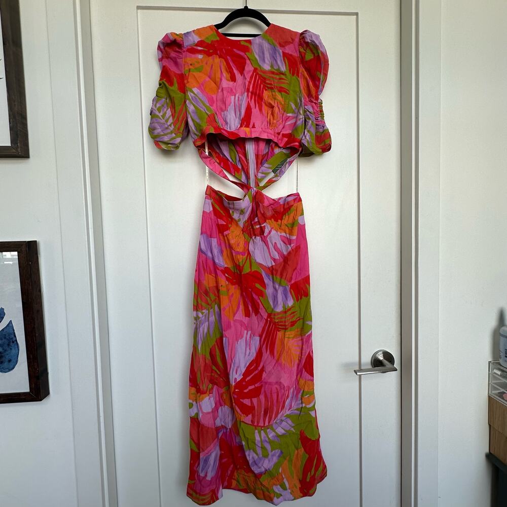 Farm Rio Colorful Leaves Cutout Midi Dress Small NWT - Picture 4 of 13